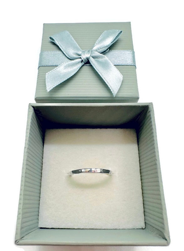 Thumbnail: Hammered artisan finish stacker ring. Recycled silver.