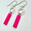 Thumbnail: Pink enamelled copper bar & silver dangle earrings on white background