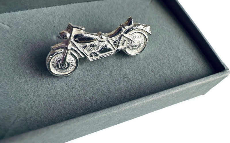 Thumbnail: motorbike brooch, fine silver hand crafted