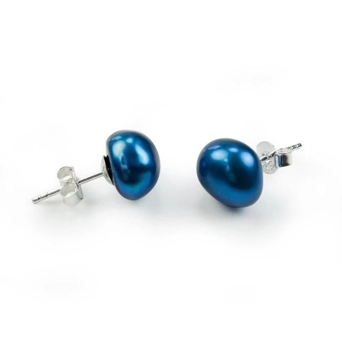 Blue freshwater pearl earrings, baroque shape