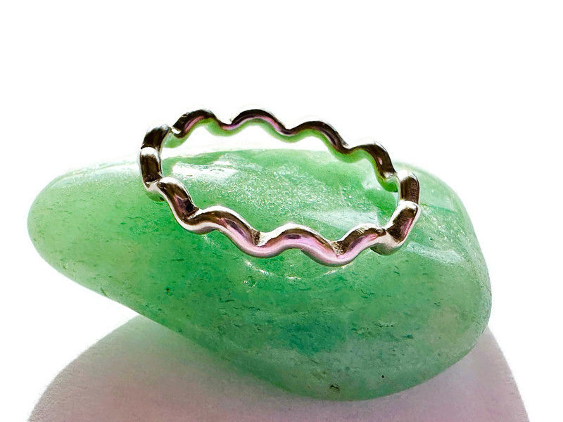 Thumbnail: wavy ring sterling silver, shown on a green aventurine crystal