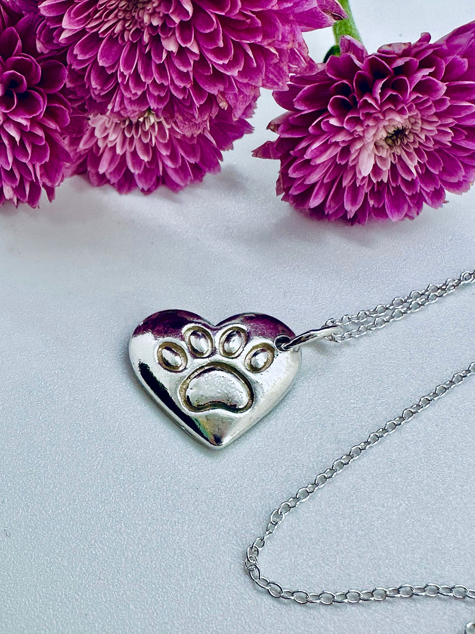 Thumbnail: Paw Heart necklace fine silver handcrafted