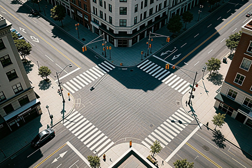 imagem simulada em IA com um cruzamento de ruas vazio