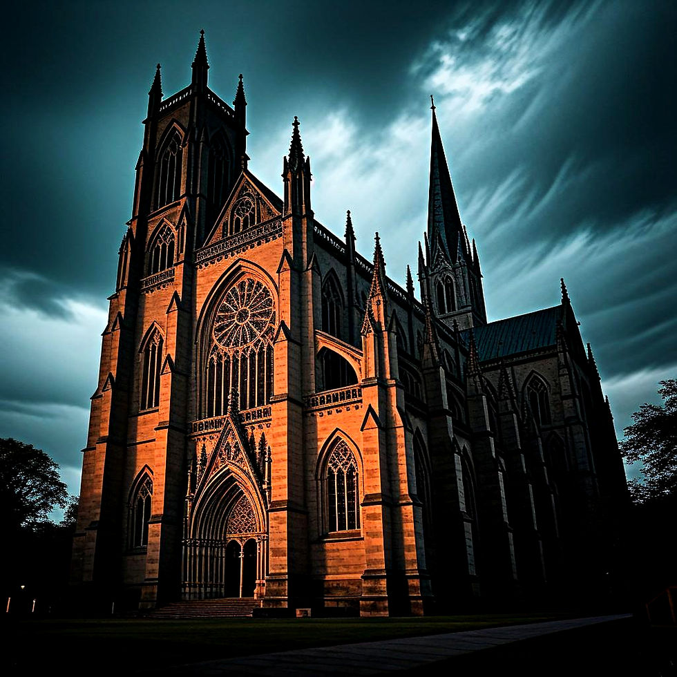 catedral gótica com céu nublado ao fundo, imagem de I.A.