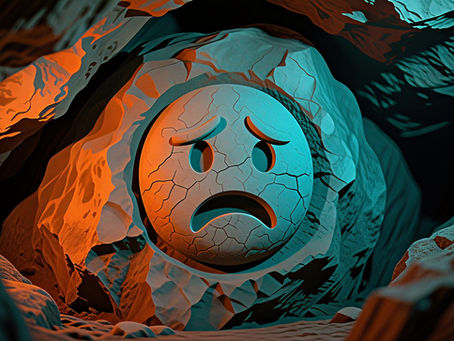 carinha de emoji talhada em uma parede de caverna