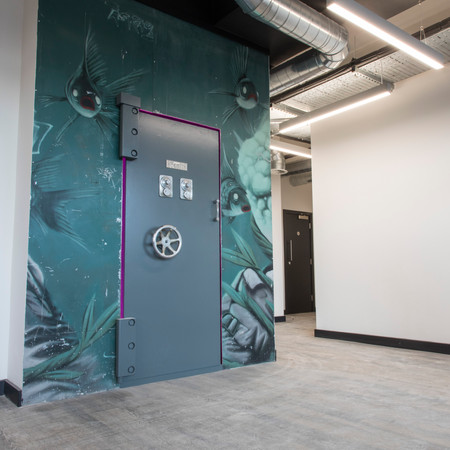 Repurposed safe door at Eyre Street referencing the building’s former use as a bank