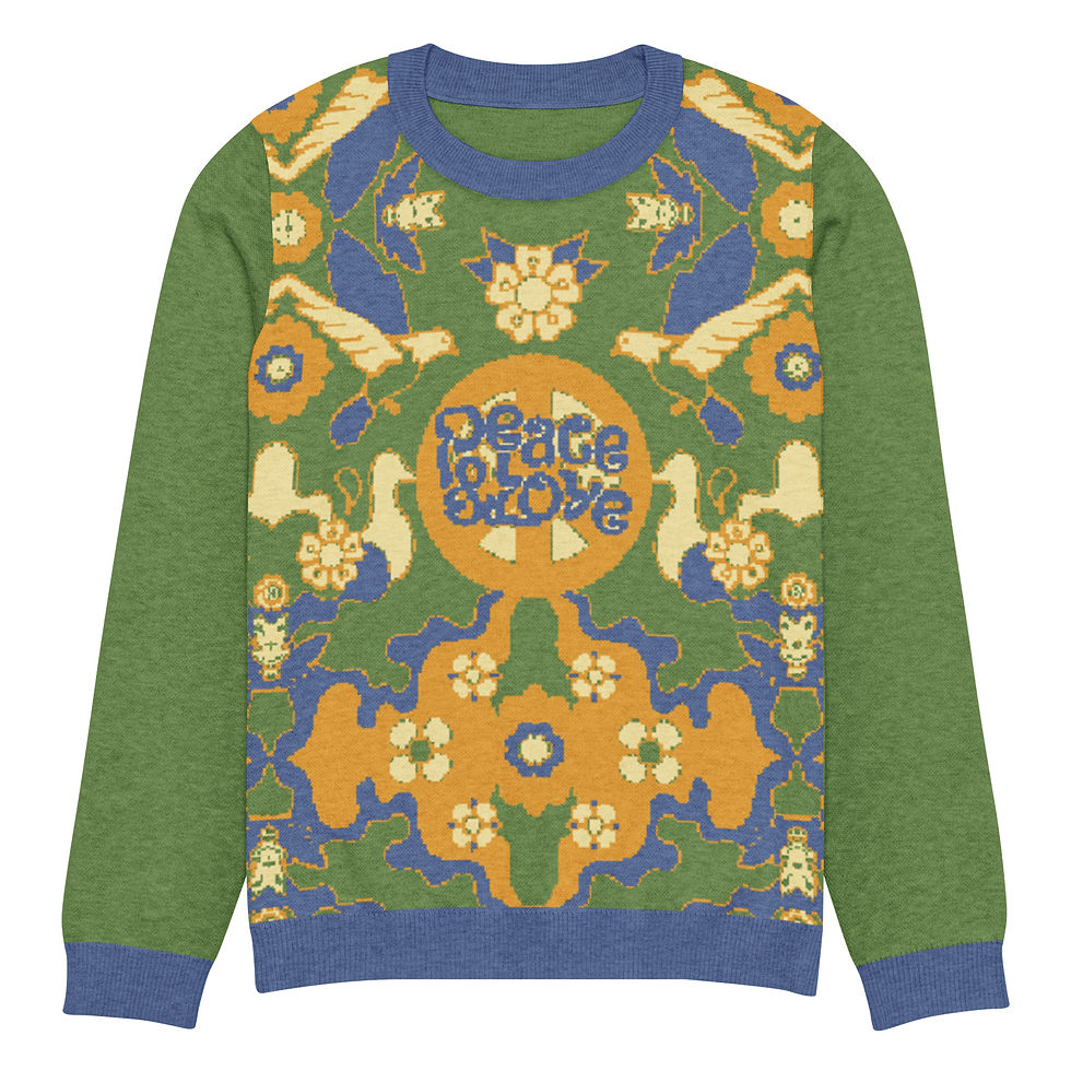 Thumbnail: Peace & Love Retro Knitted crew neck sweater Green