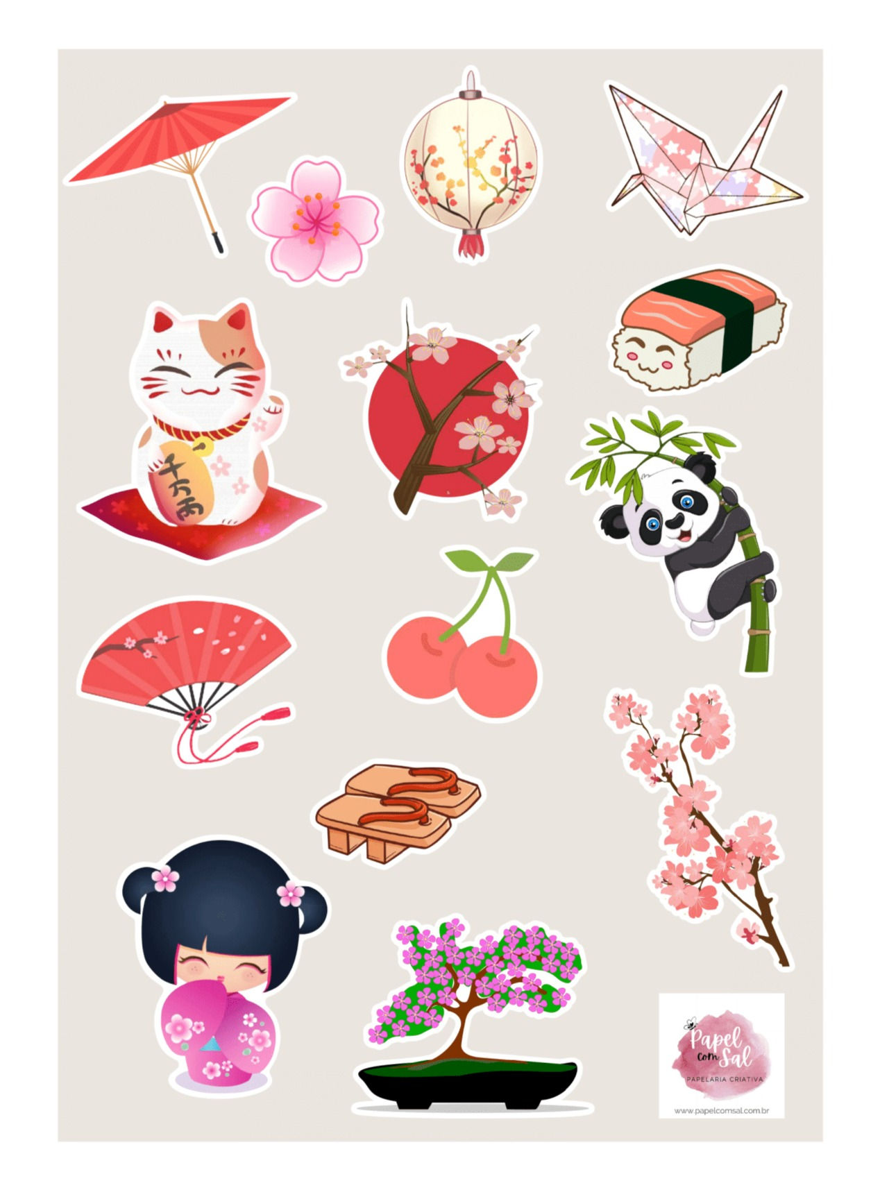 Cartela de adesivos Japan