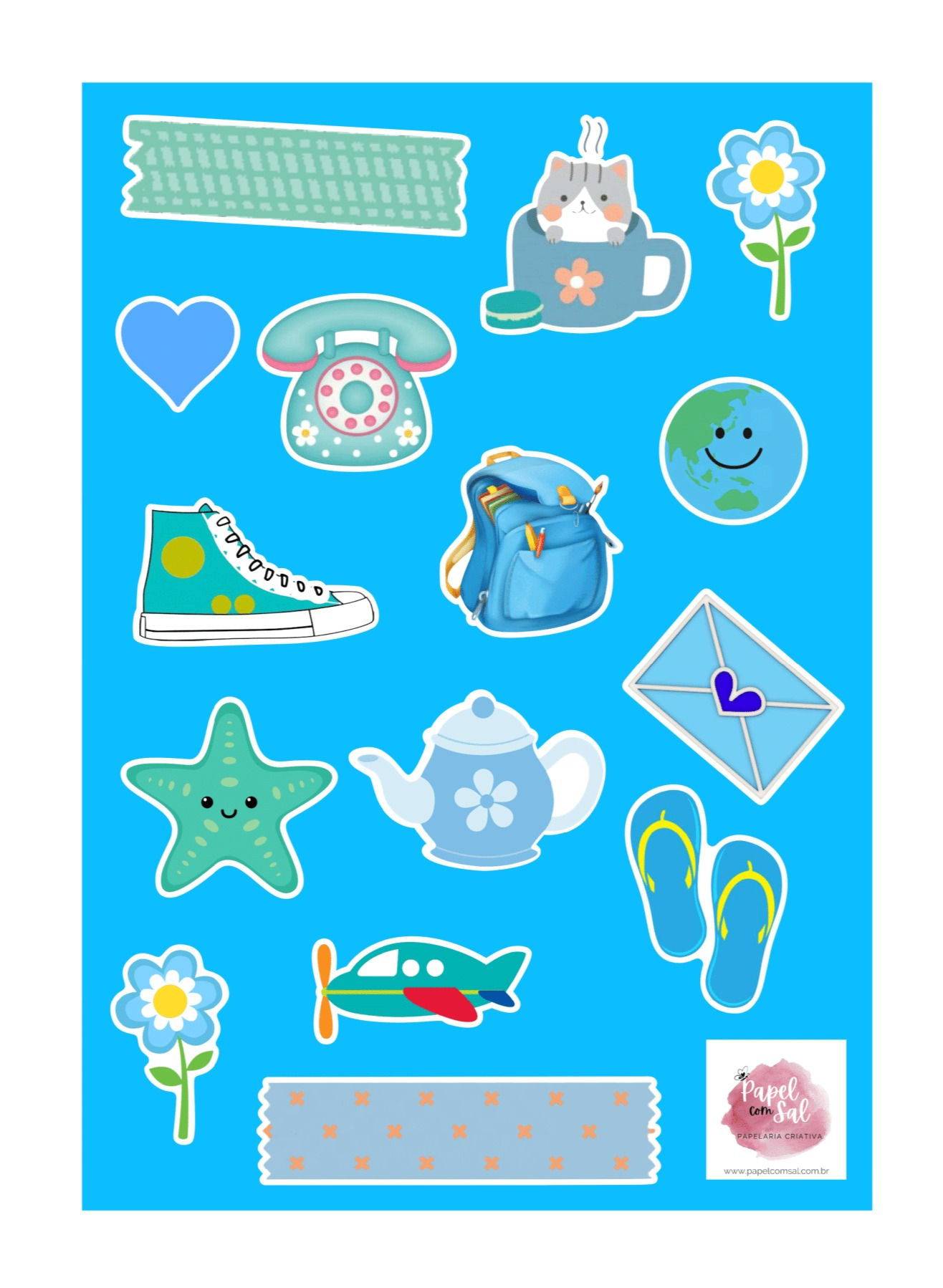 Cartela de adesivos Blue Day