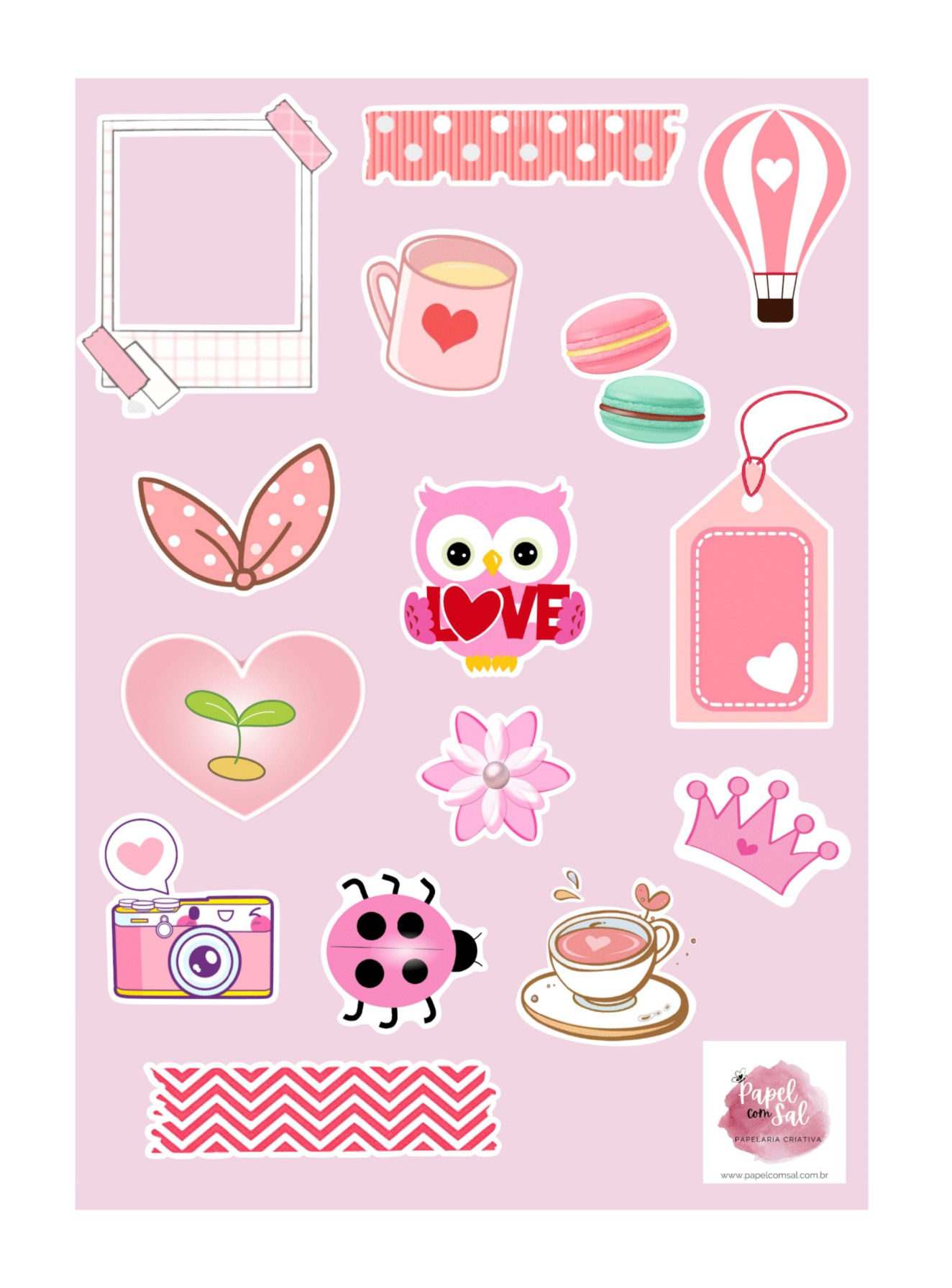 Cartela de adesivos Pink Day