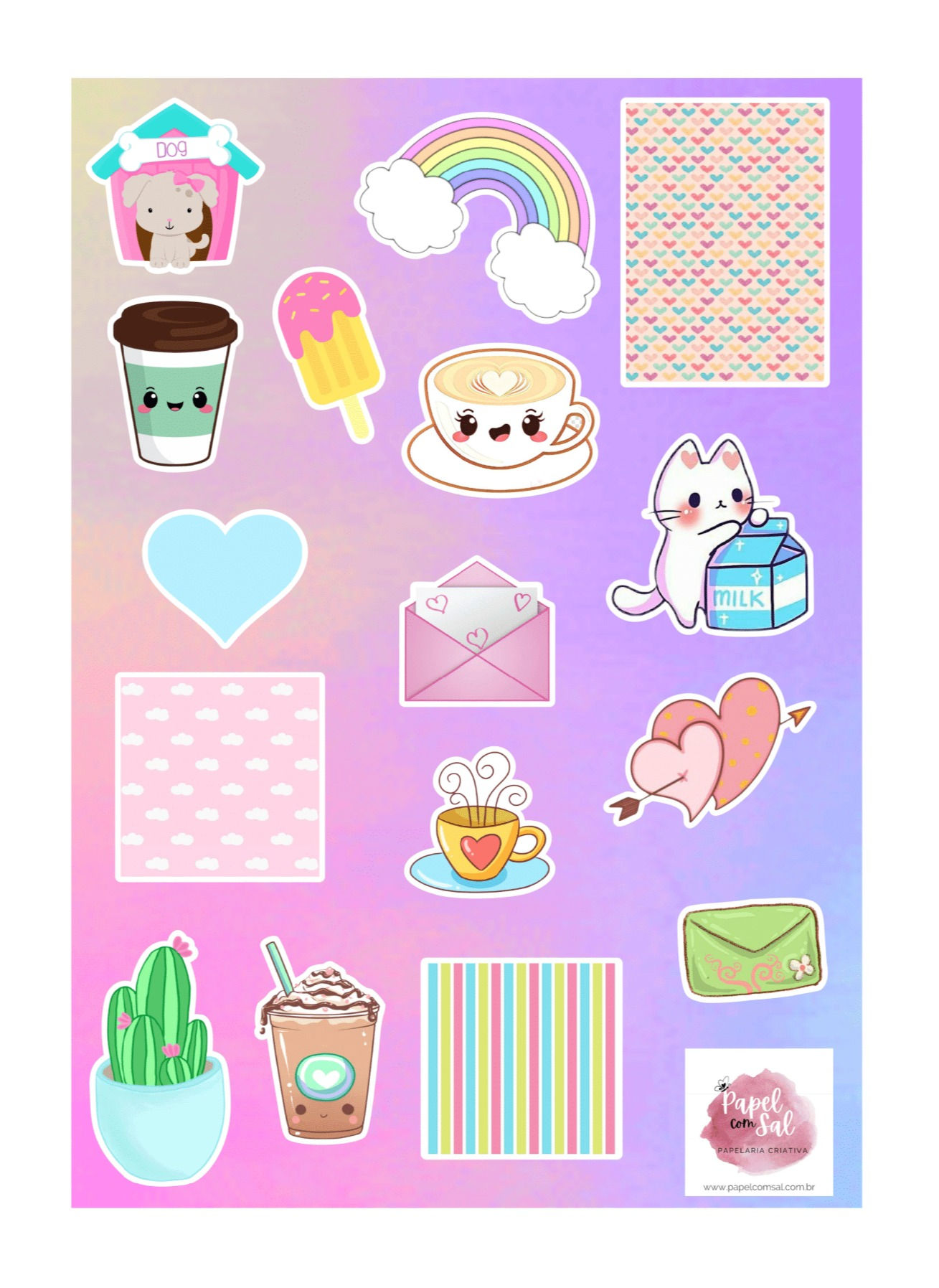 Cartela de adesivos Cute Day