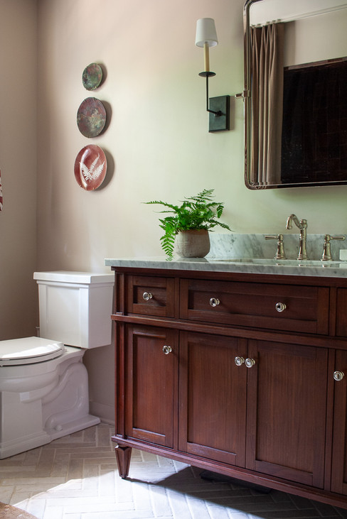 Interior Design Paint color blog post showing a neutral bathroom painted BM Inukshuk