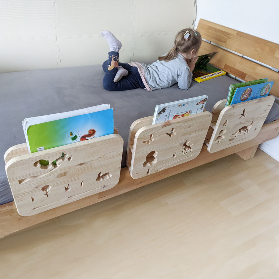 2in1 Bettablage und Rausfallschutz mit Wald Tiere Motiv für kinderzimmer