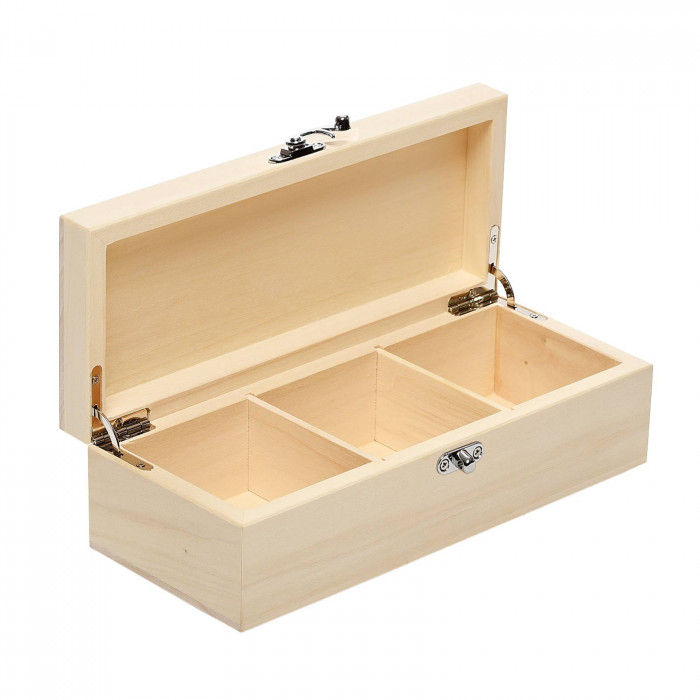 Personalised Wooden 3 Compartment Storage Box – Engraved Tea, Sweet & Keepsake B