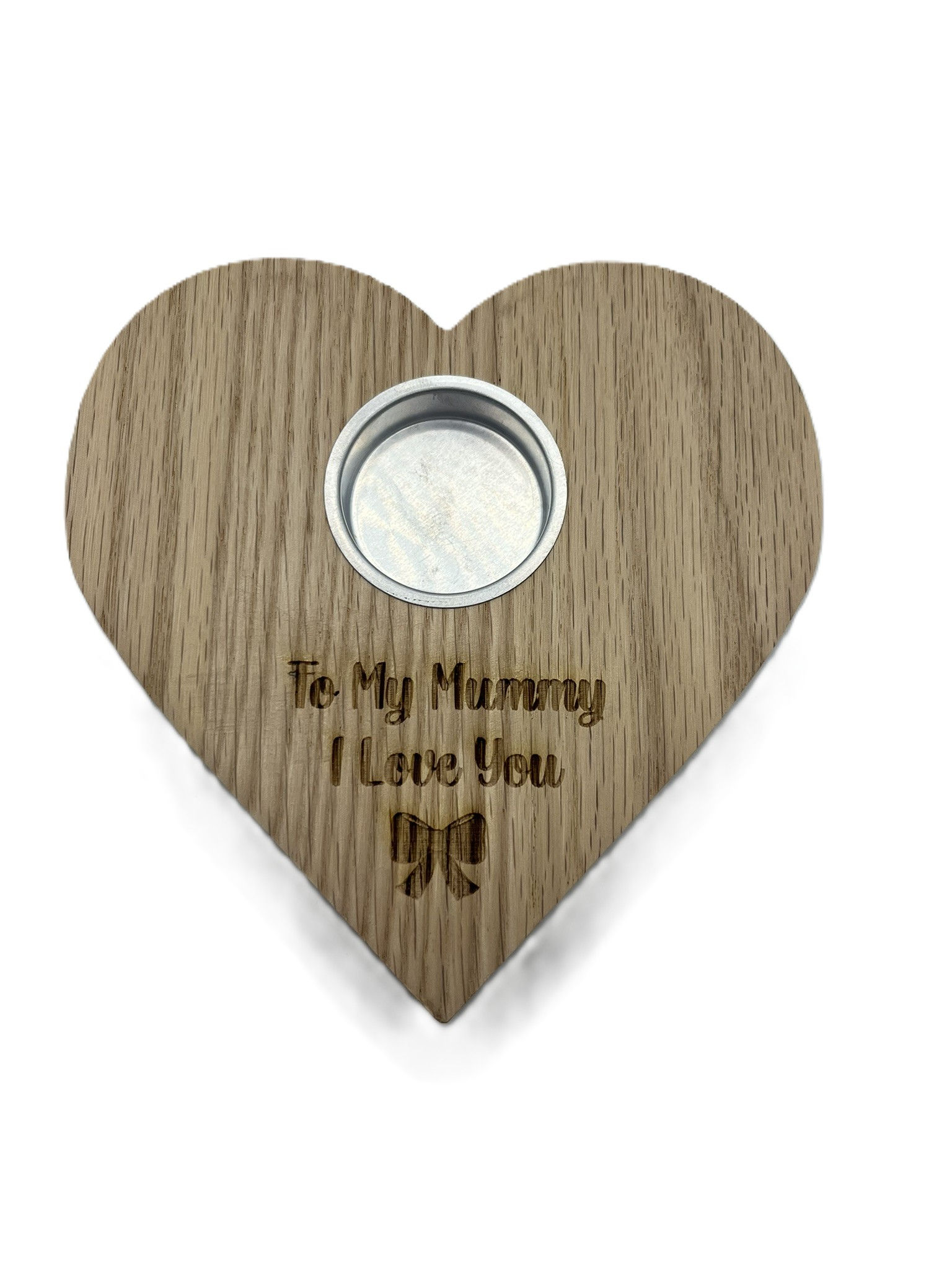 Personalised Solid Oak Heart Tealight Holder