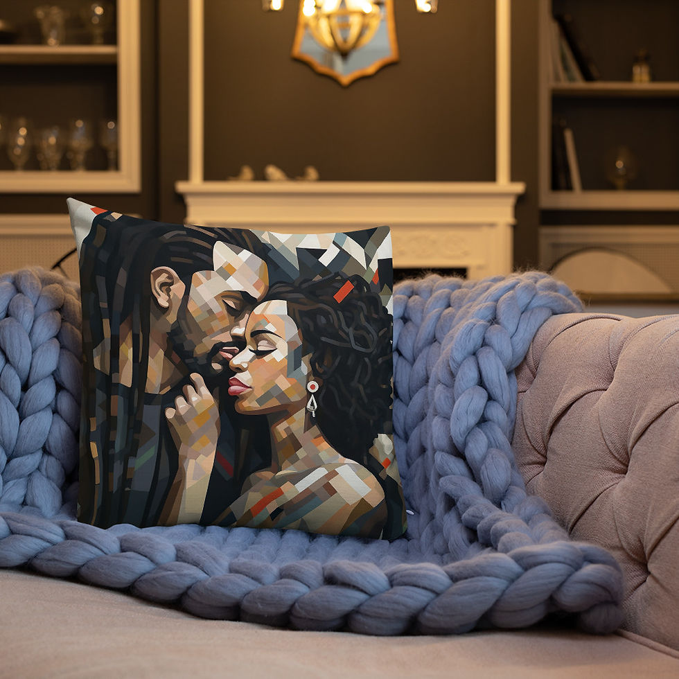 Thumbnail: 1 Bauhaus Geo Afro & Dreadlocks Couple Premium Cushion