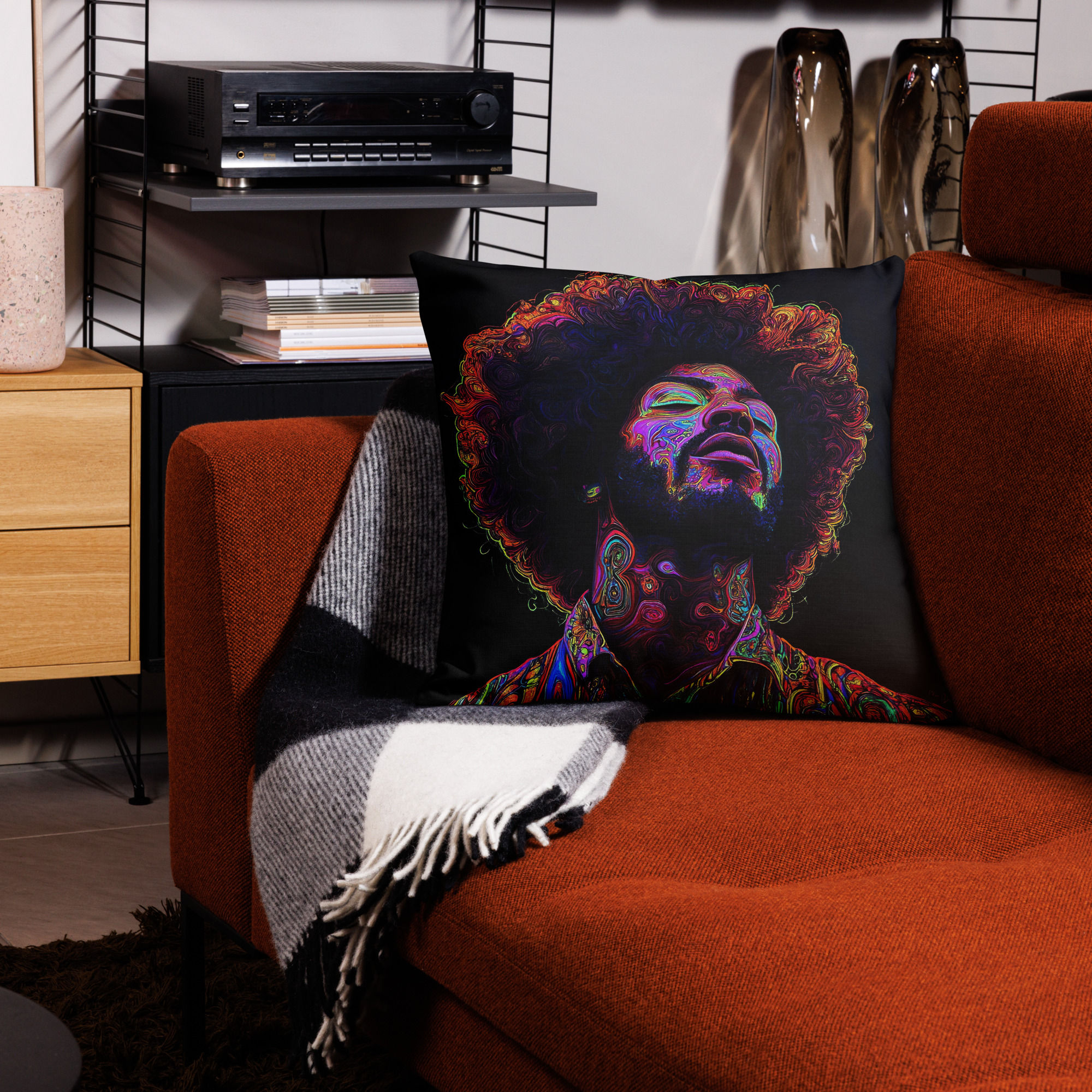 1 Fluorescent Art Afro Man Premium Cushion