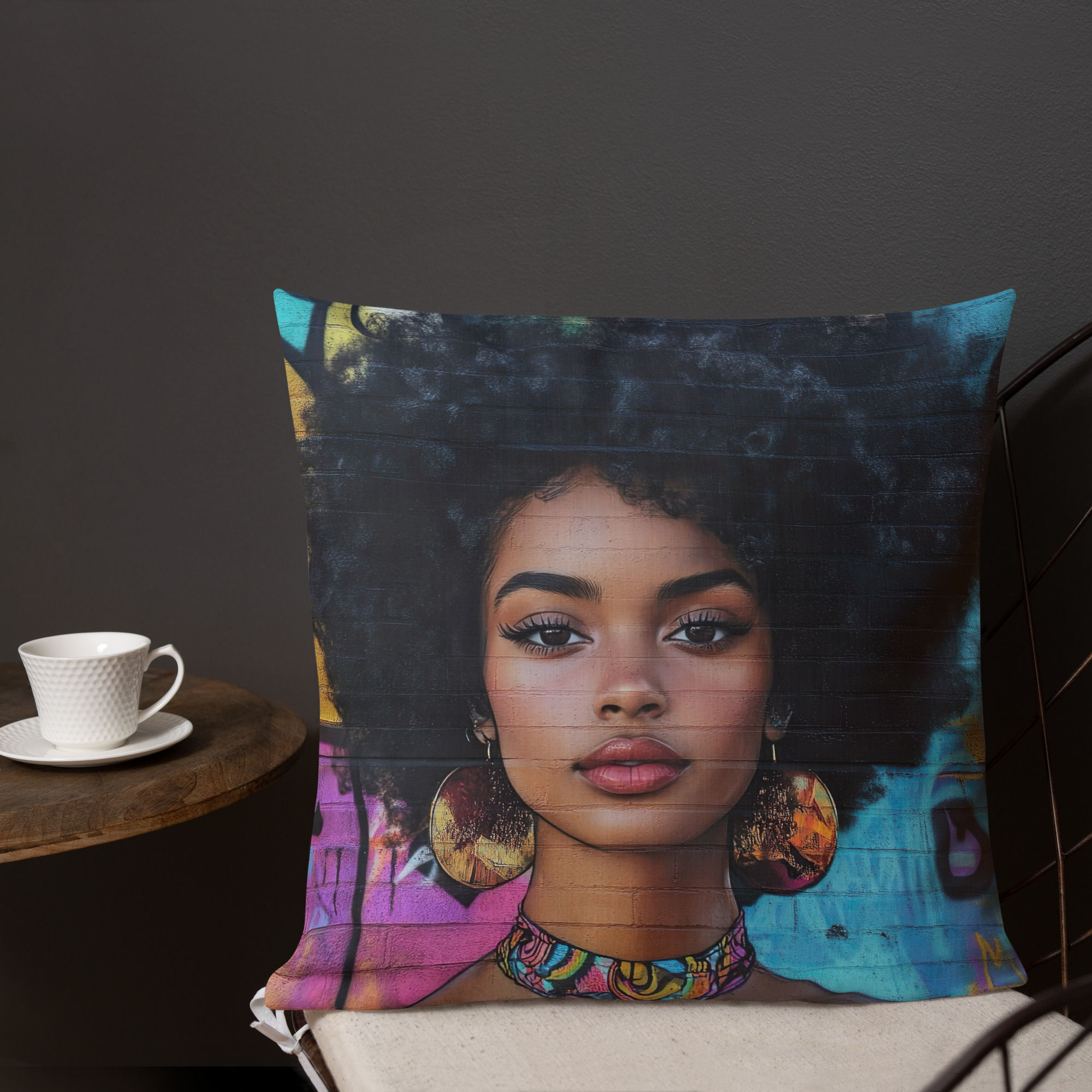2 Graffiti Art Afro Woman Premium Cushion