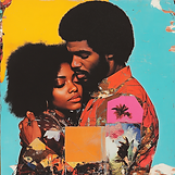 Featuring a portrait of a Black Couple with amazing Dreadlocks inspired by Peter Blake’s art style