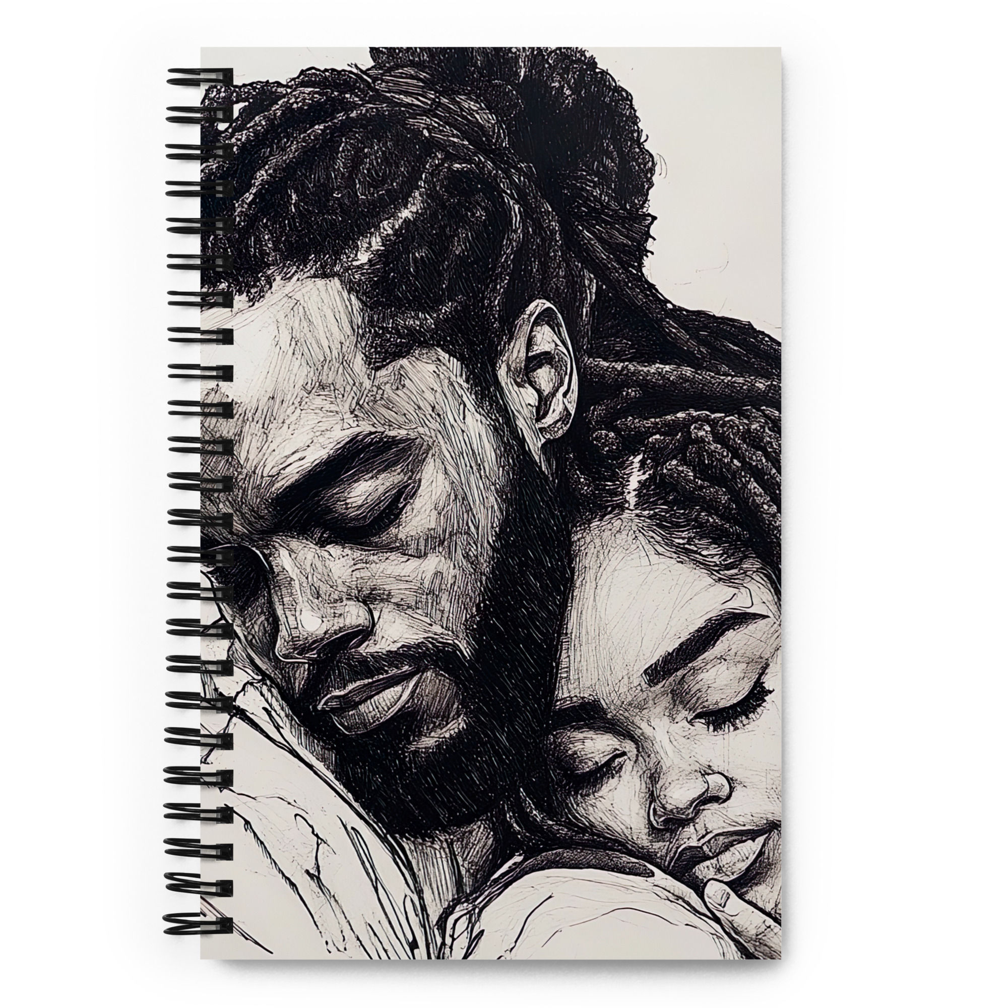 2 Pen & Ink Etched Art Dreadlocks Couple Spiral Notebook
