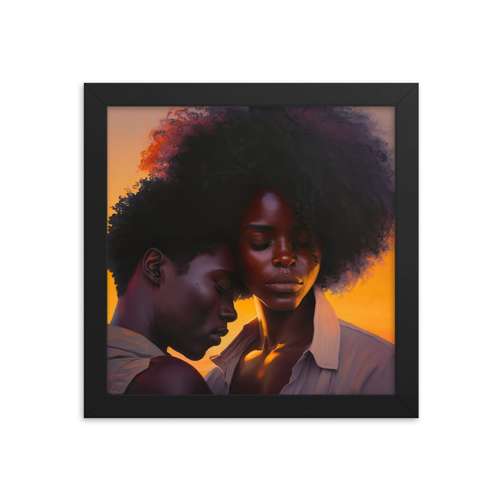 1 Impressionism Afro Couple Framed Art Print (Sunset)