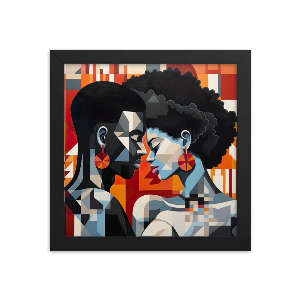 4 Bauhaus Geo Afro Couple Framed Art Print