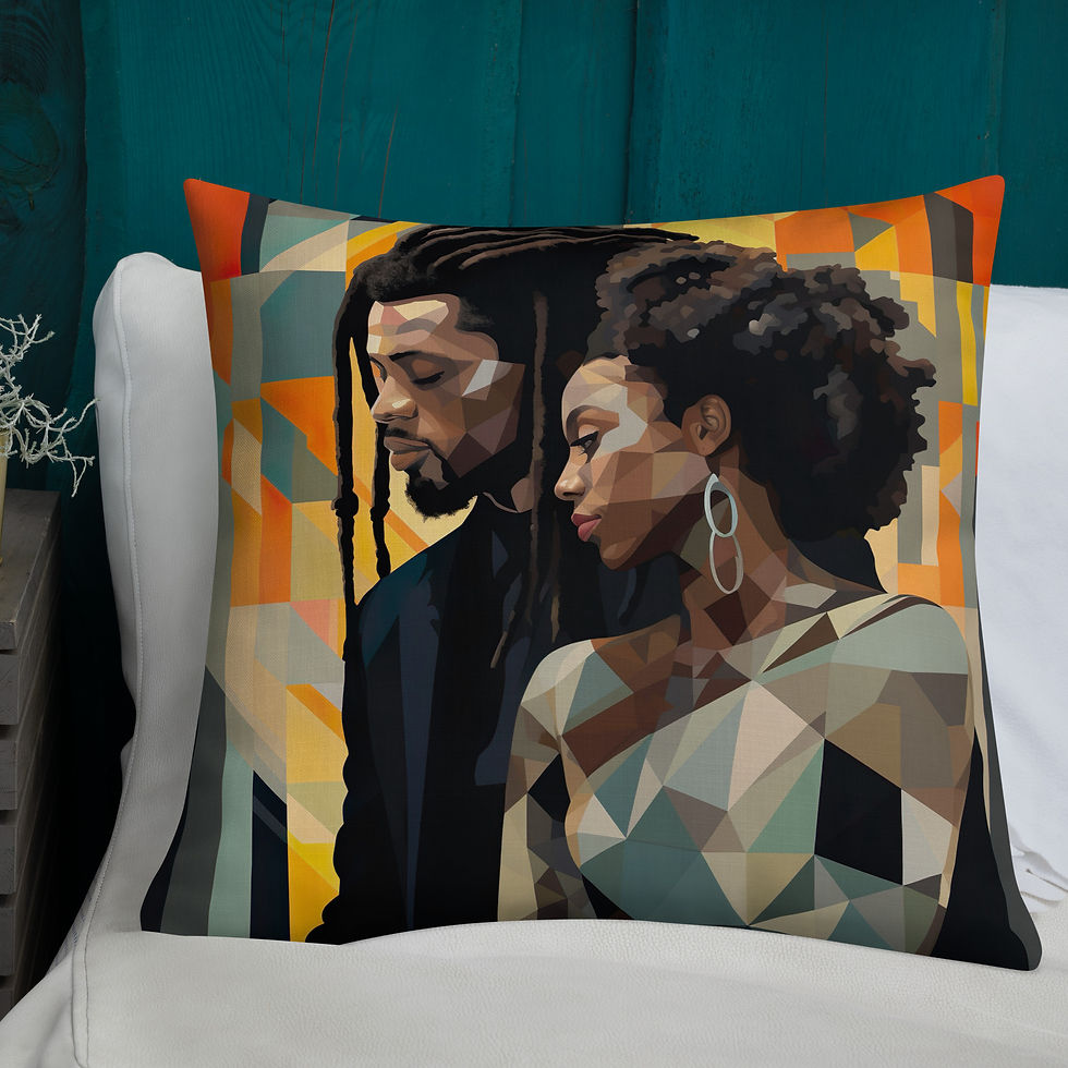 Thumbnail: 2 Bauhaus Geo Afro & Dreadlocks Couple Premium Cushion
