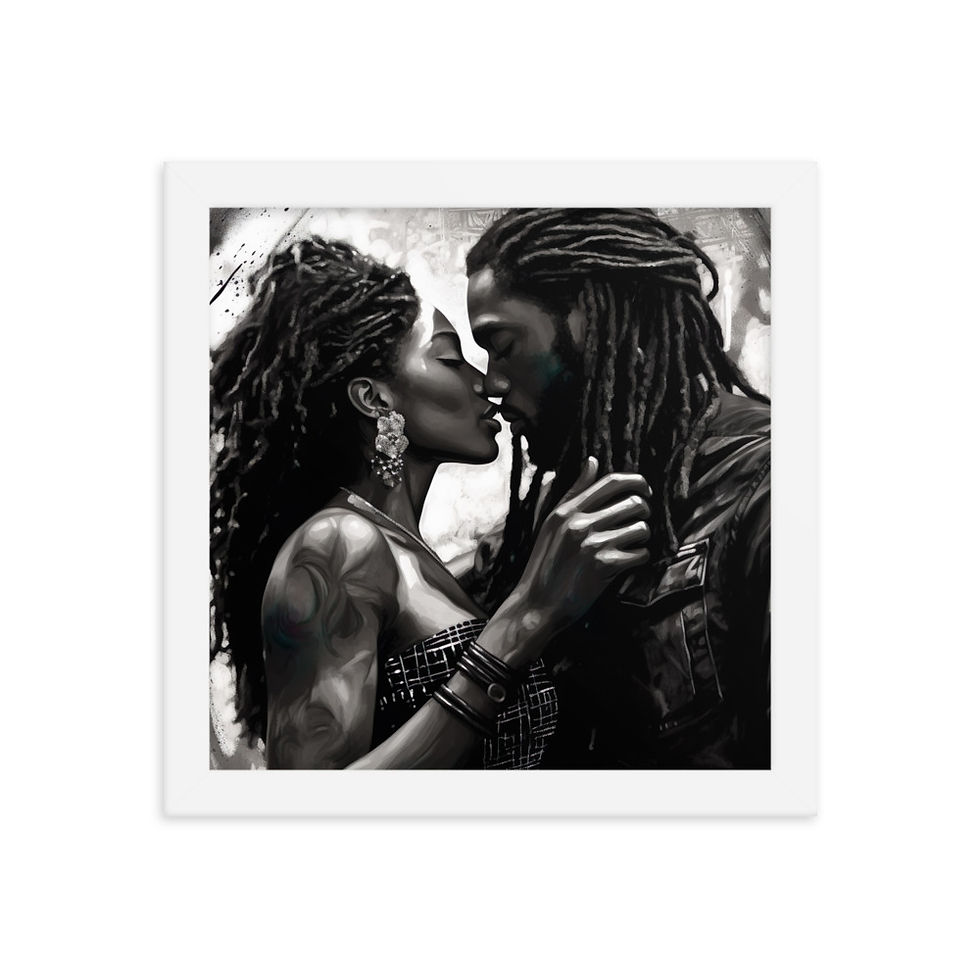 Thumbnail: 3 Impressionism Dreadlocks Couple Framed Art Print (B&W)