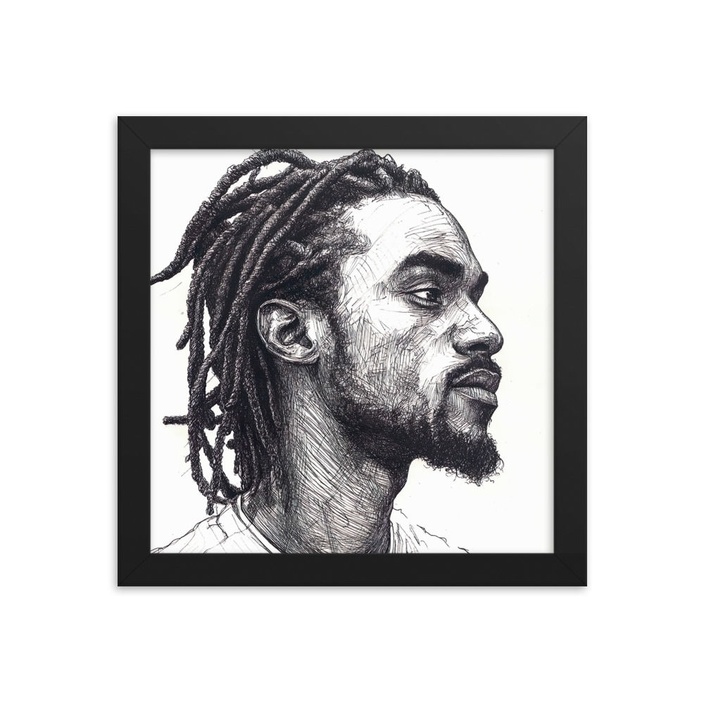 2 Pen & Ink Etched Dreadlocks Man Framed Art Print
