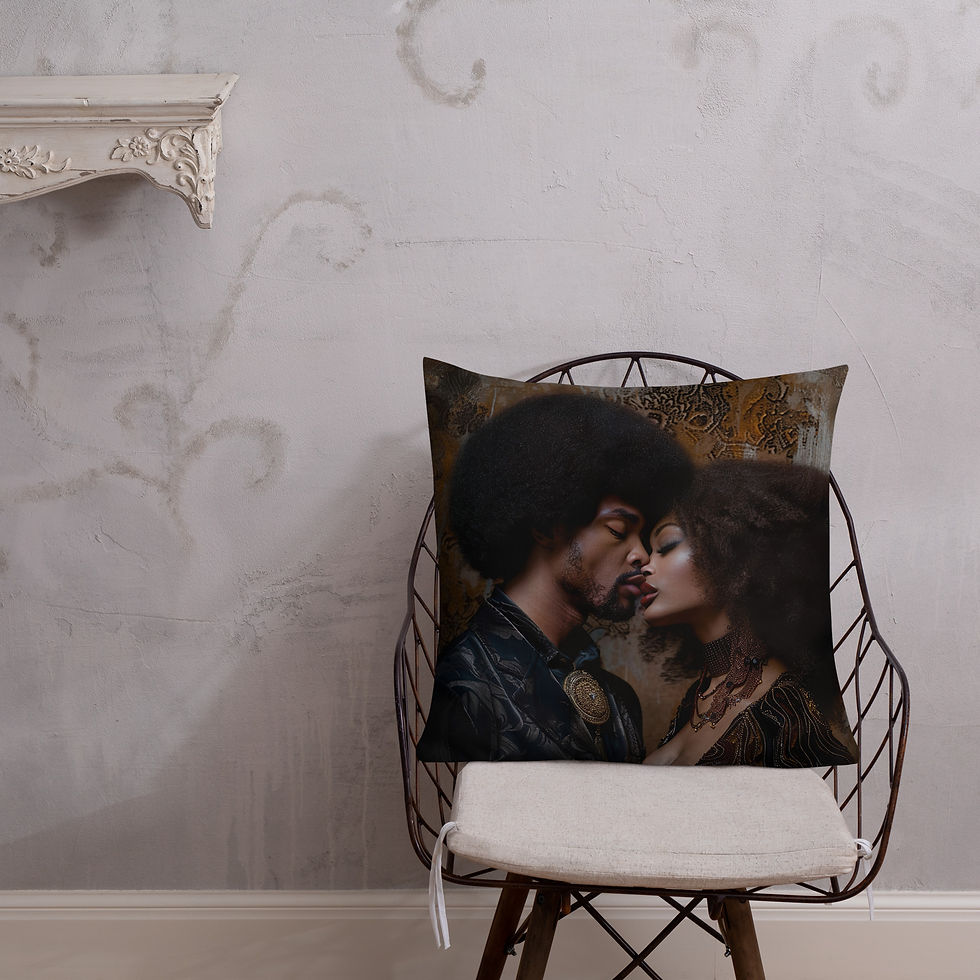 Thumbnail: 3 Realist Art Afro Couple Premium Cushion