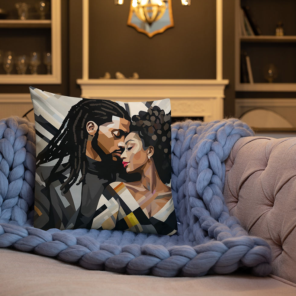 Thumbnail: 3 Bauhaus Geo Afro & Dreads Couple Premium Cushion