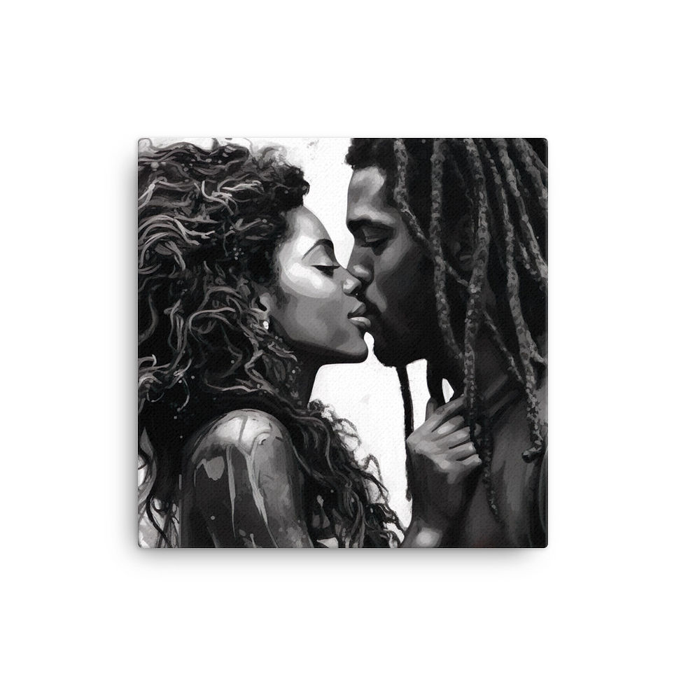 Thumbnail: 4 Impressionism Dreadlocks & Afro Couple Canvas Wall Art (B&W)
