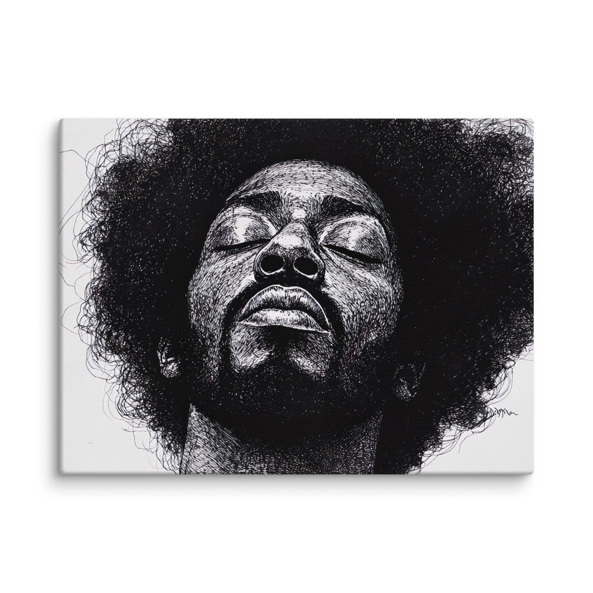 2 Pen & Ink Etched Art Afro Man Canvas Wall Art