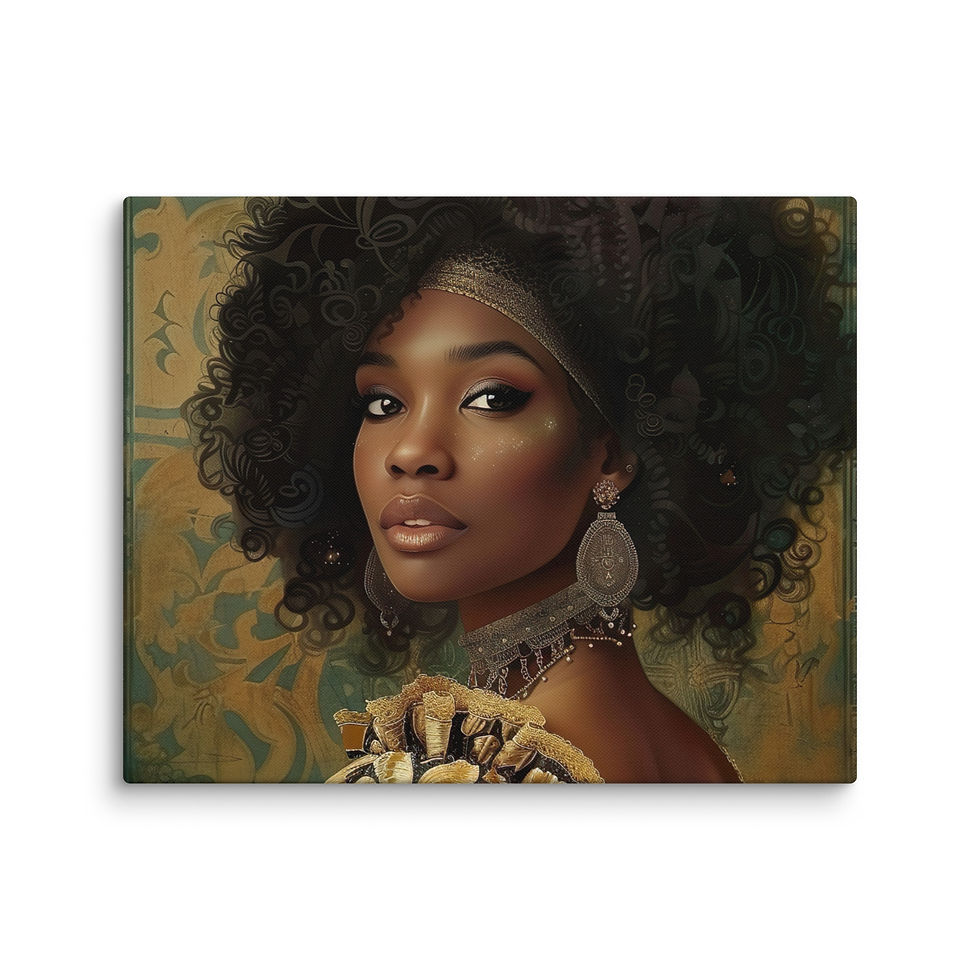 Thumbnail: 3 Renaissance Art Afro Woman Canvas Wall Art