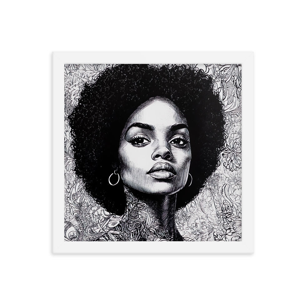 Thumbnail: 2 Pen & Ink Etched Afro Woman Framed Art Print