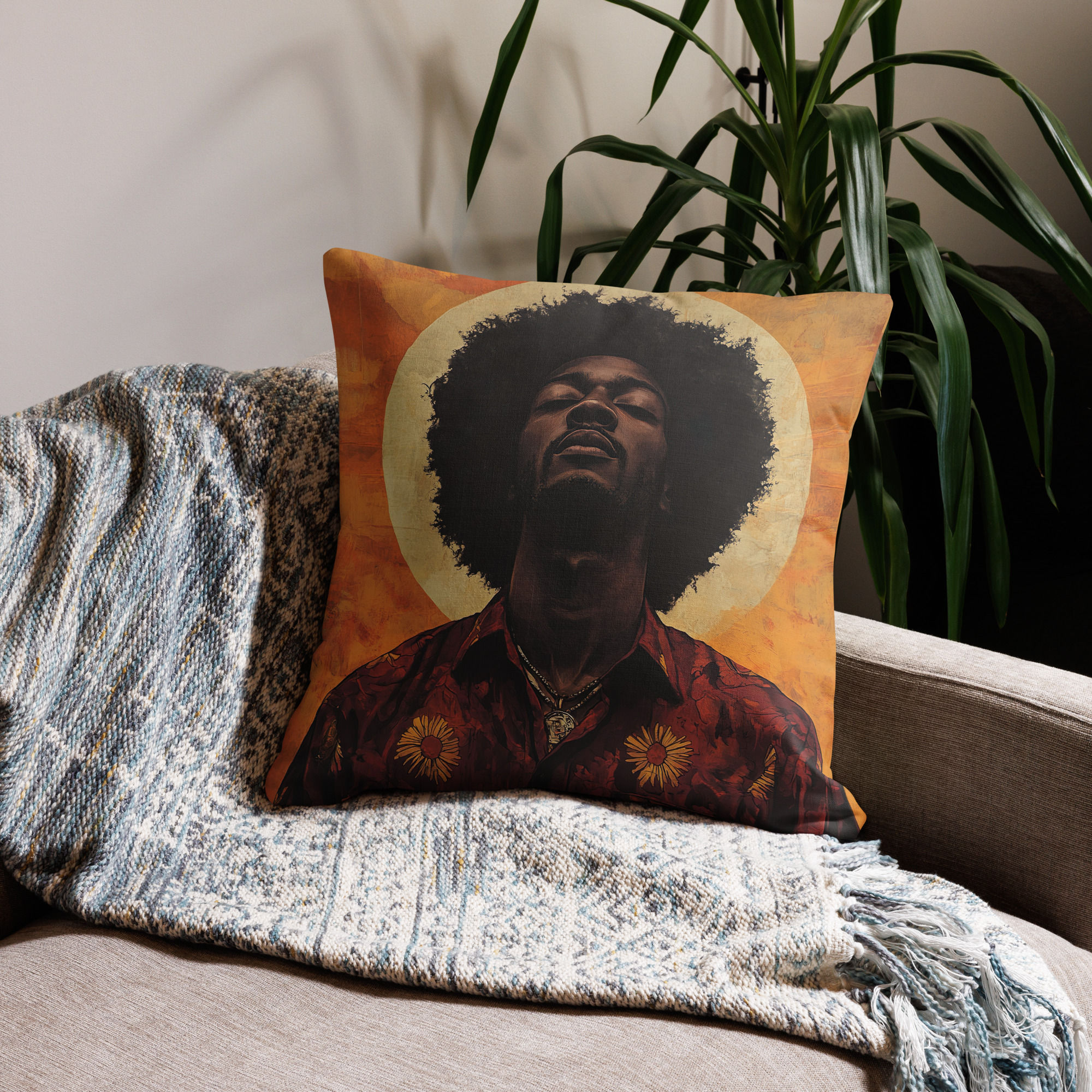 3 Symbolism Art Afro Man Premium Cushion