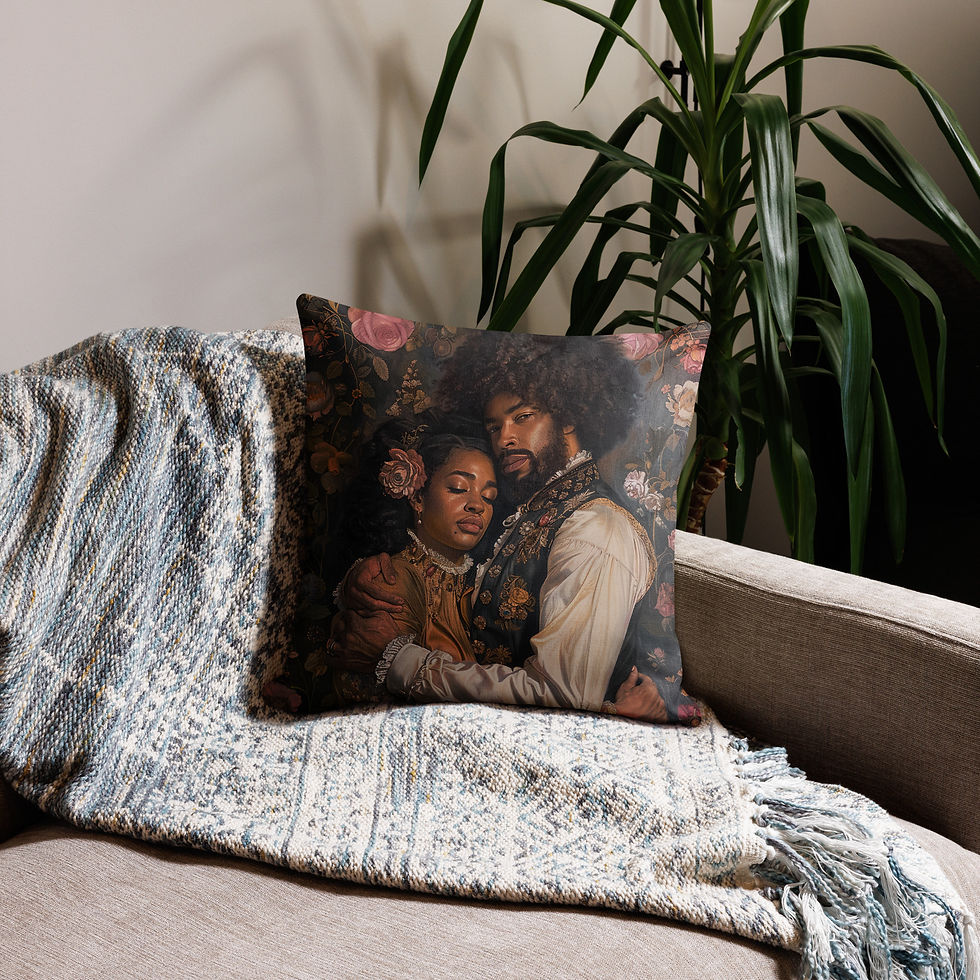 Thumbnail: 2 Rococo Art Afro Couple Premium Cushion