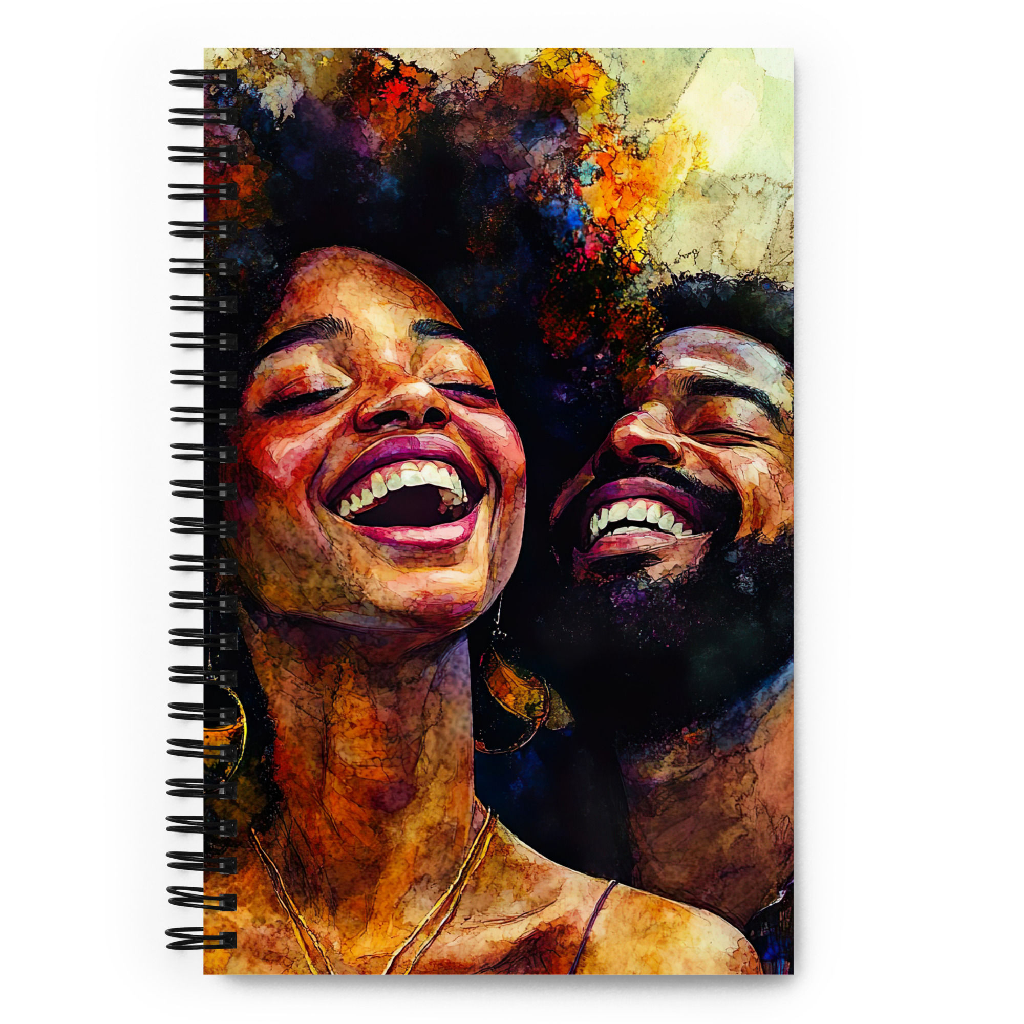 3 Watercolour Art Afro Couple Spiral Notebook