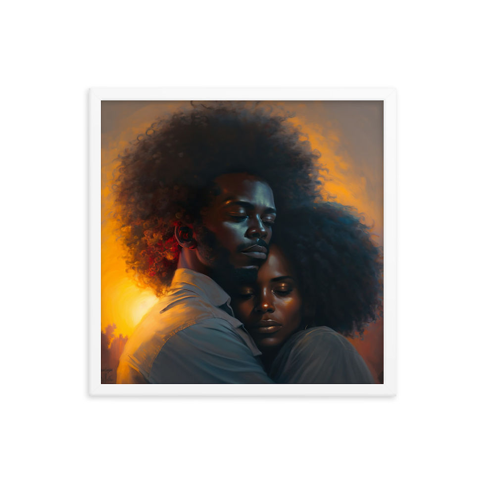 Thumbnail: 2 Impressionism Afro Couple Framed Art Print (Sunset)