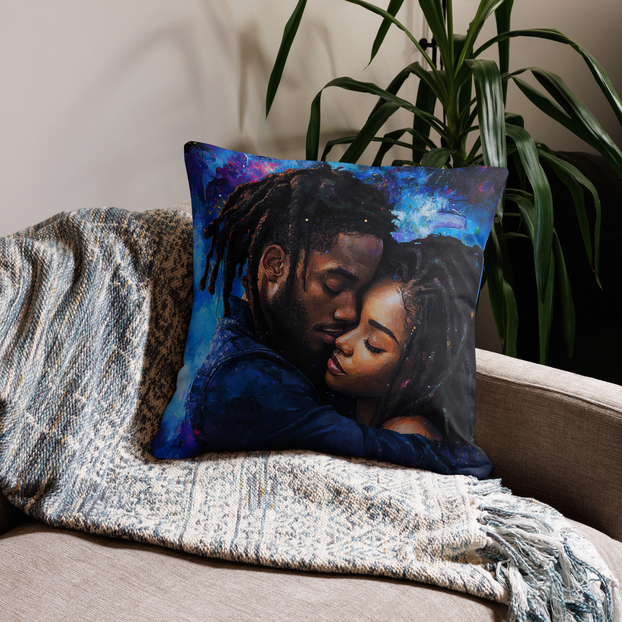 3 Surrealism Art Dreadlocks Couple Premium Cushion