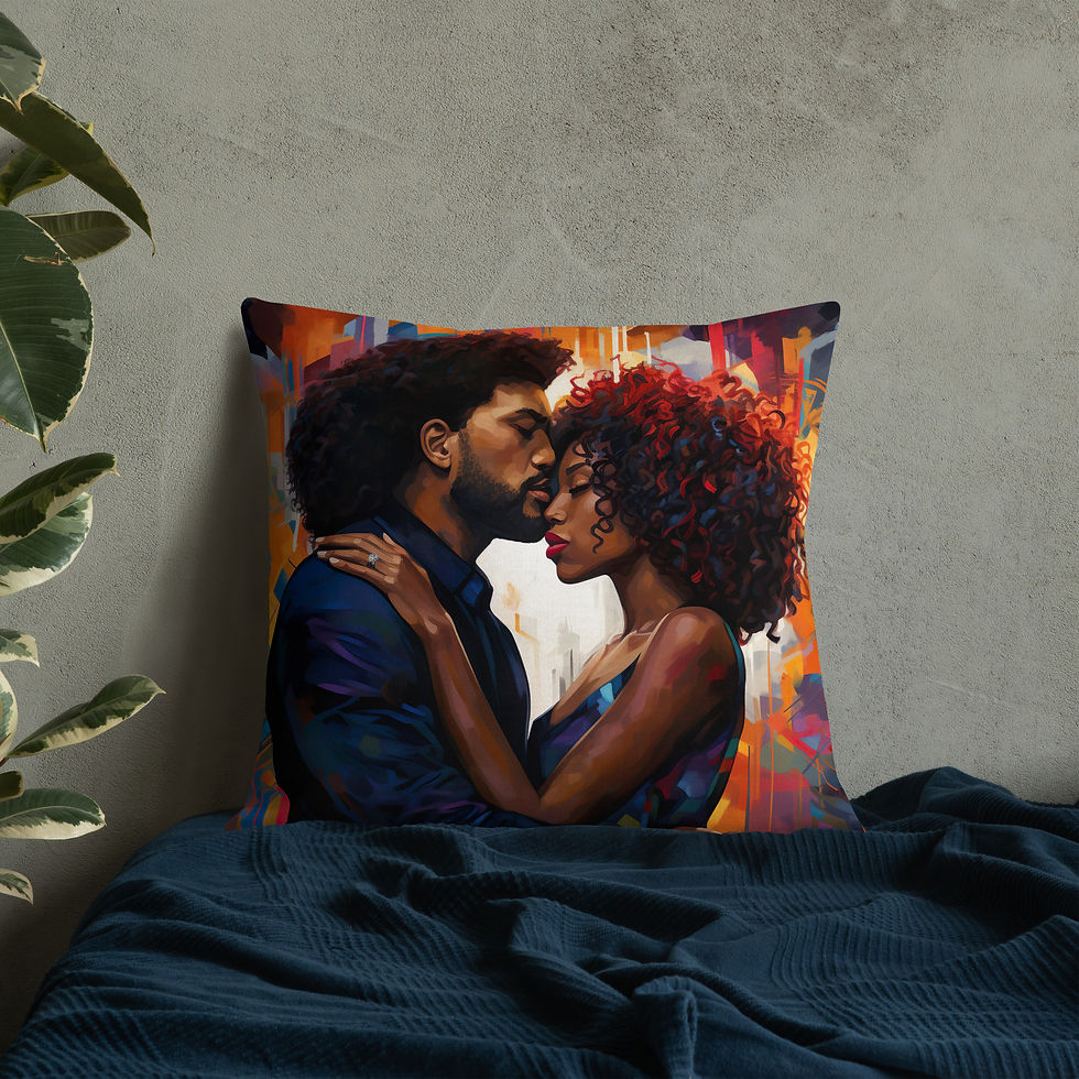 Thumbnail: 2a Expressionism Afro Couple Premium Cushion