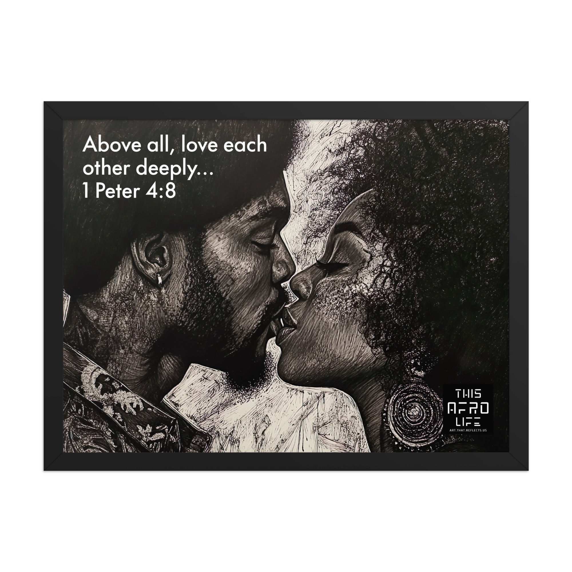 1 Biblical Pen & Ink Afro Couple Framed Art Print