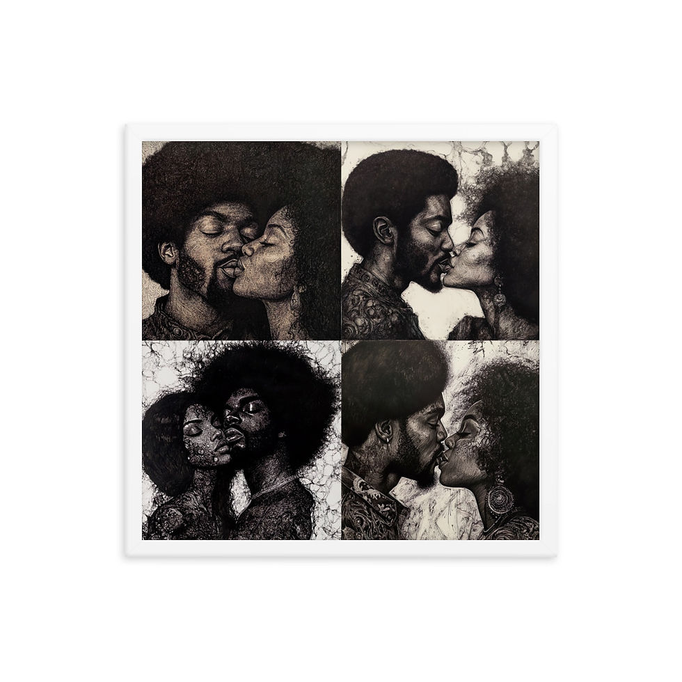 Thumbnail: All 4 Pen & Ink Etched Art Afro Couples Framed Poster