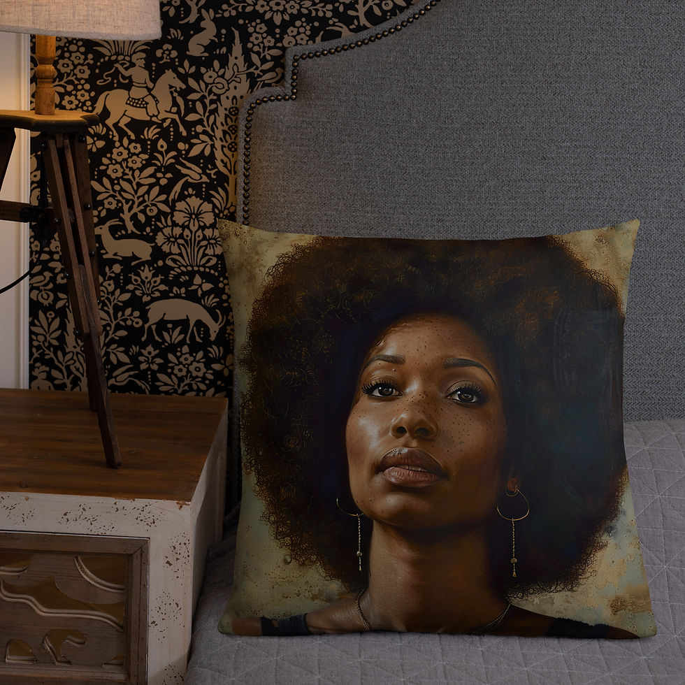 Thumbnail: 2 Realist Art Afro Woman Premium Cushion