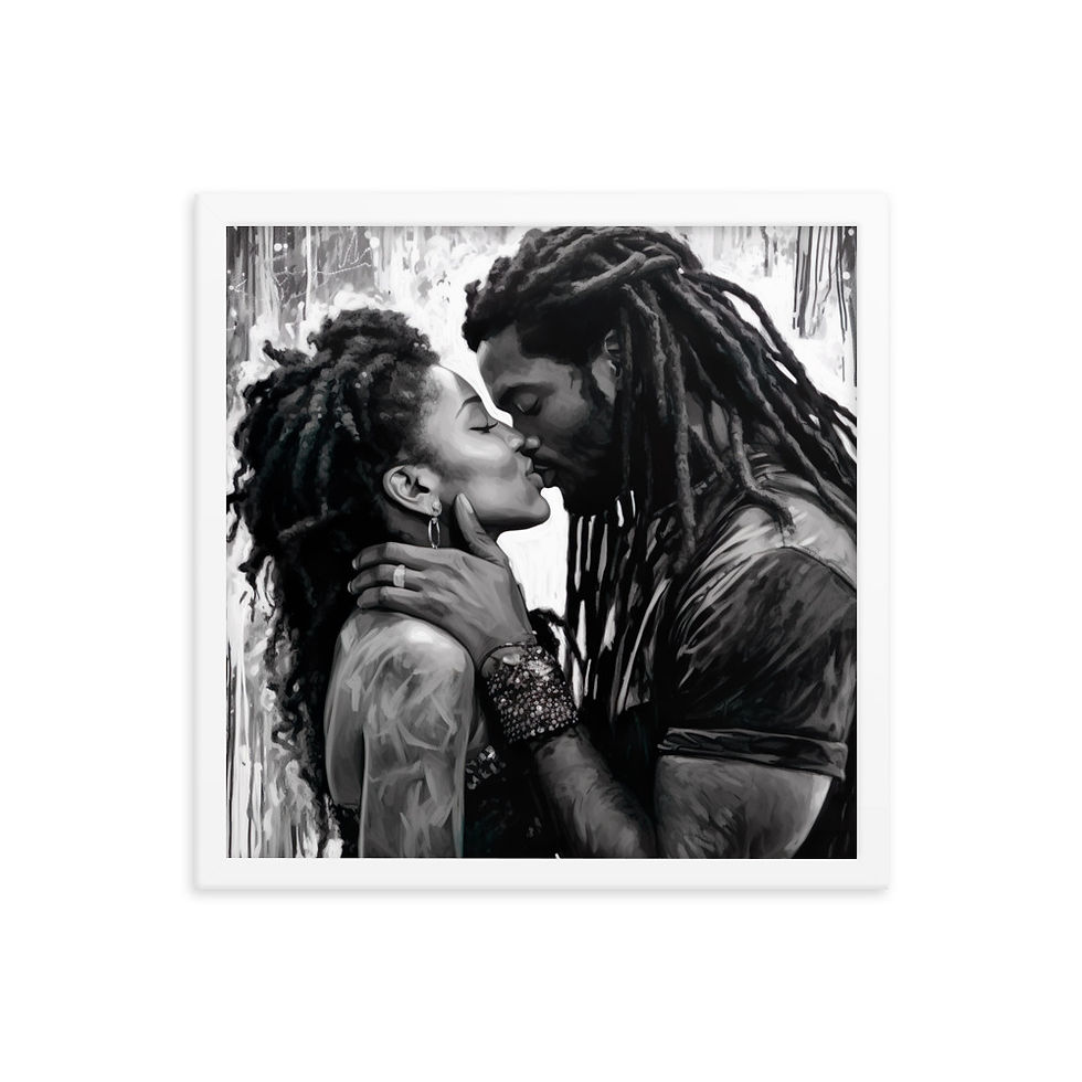 Thumbnail: 2 Impressionism Dreadlocks Couple Framed Art Print (B&W)