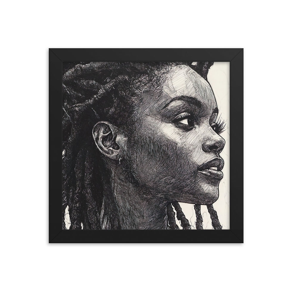 Thumbnail: 1 Pen & Ink Etched Dreadlocks Woman Framed Art Print