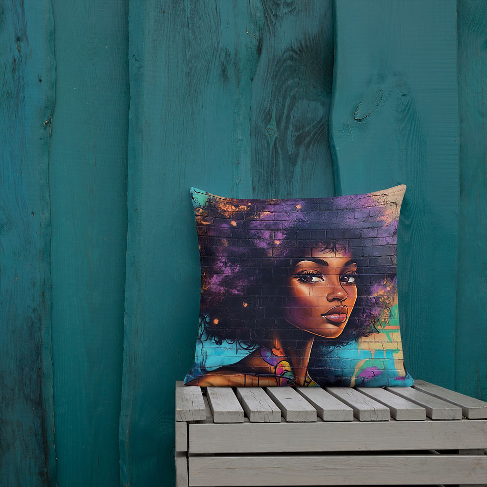 Thumbnail: 3 Graffiti Art Afro Woman Premium Cushion