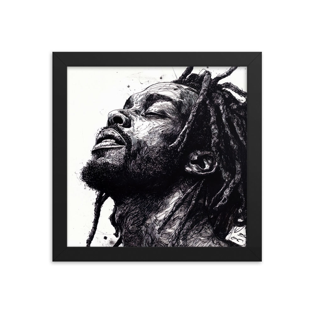4 Pen & Ink Etched Dreadlocks Man Framed Art Print