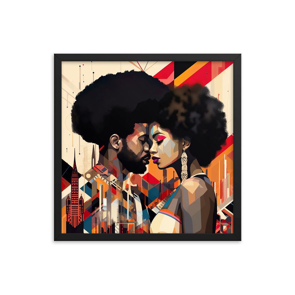 Thumbnail: 2 Bauhaus Geo Afro Couple Framed Art Print