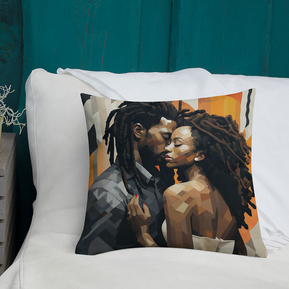 Thumbnail: 4 Bauhaus Geo Afro & Dreadlocks Couple Premium Cushion